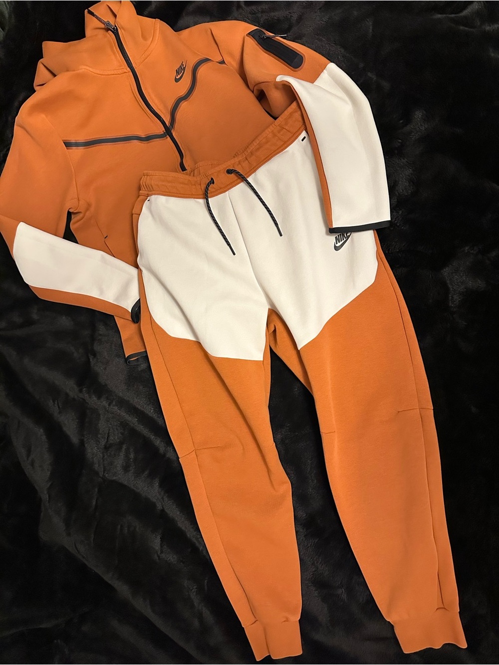 🔥 Nike Colorblock Tech Fleece Jacket & Pants Joggers Set ORANGE SUNRISE Sz L